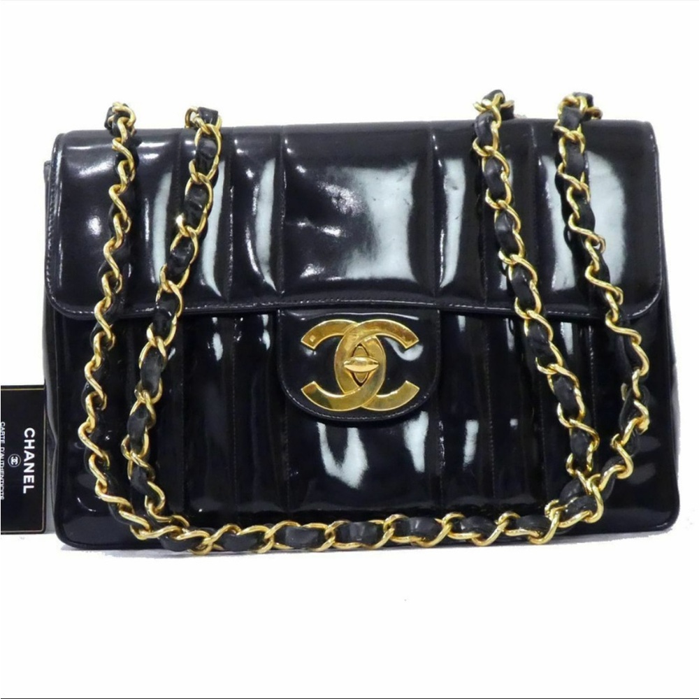 Chanel Vintage patent leather large CC Maxi jumbo 24k gold - Picture 2 of 13